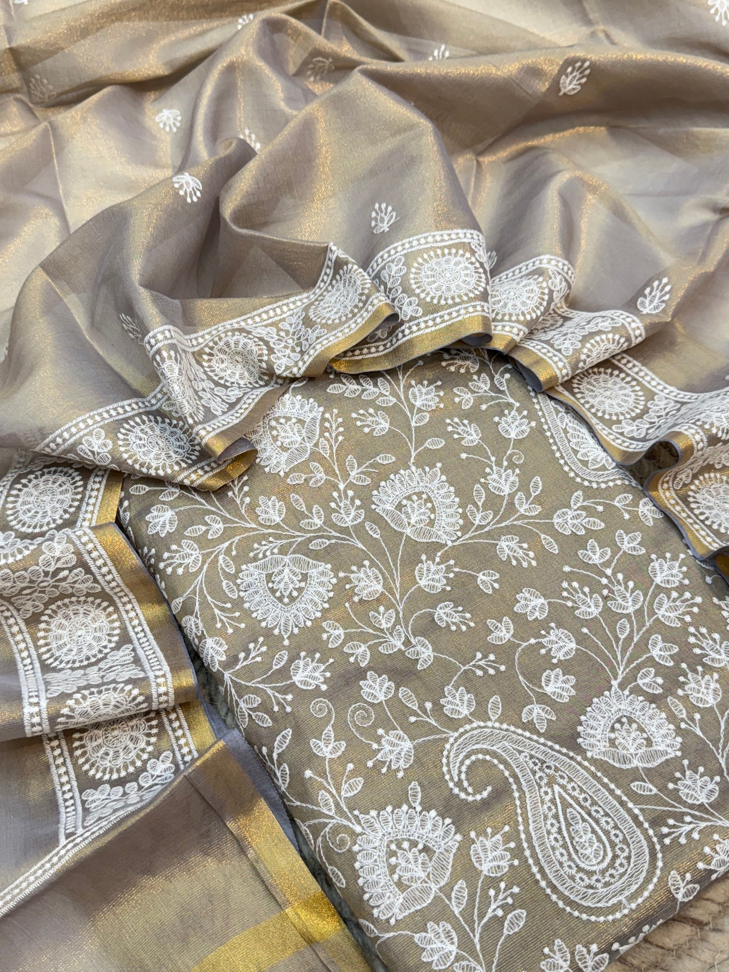 Gray Colour Tissue Silk Suit Set