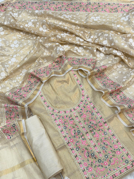 Light Yellow Colour Tissue Silk Suit Set