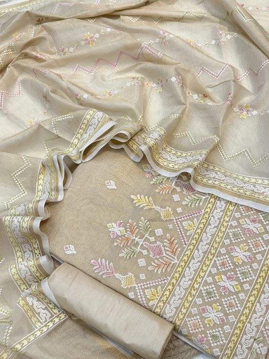 Beige Colour Tissue Silk Suit Set