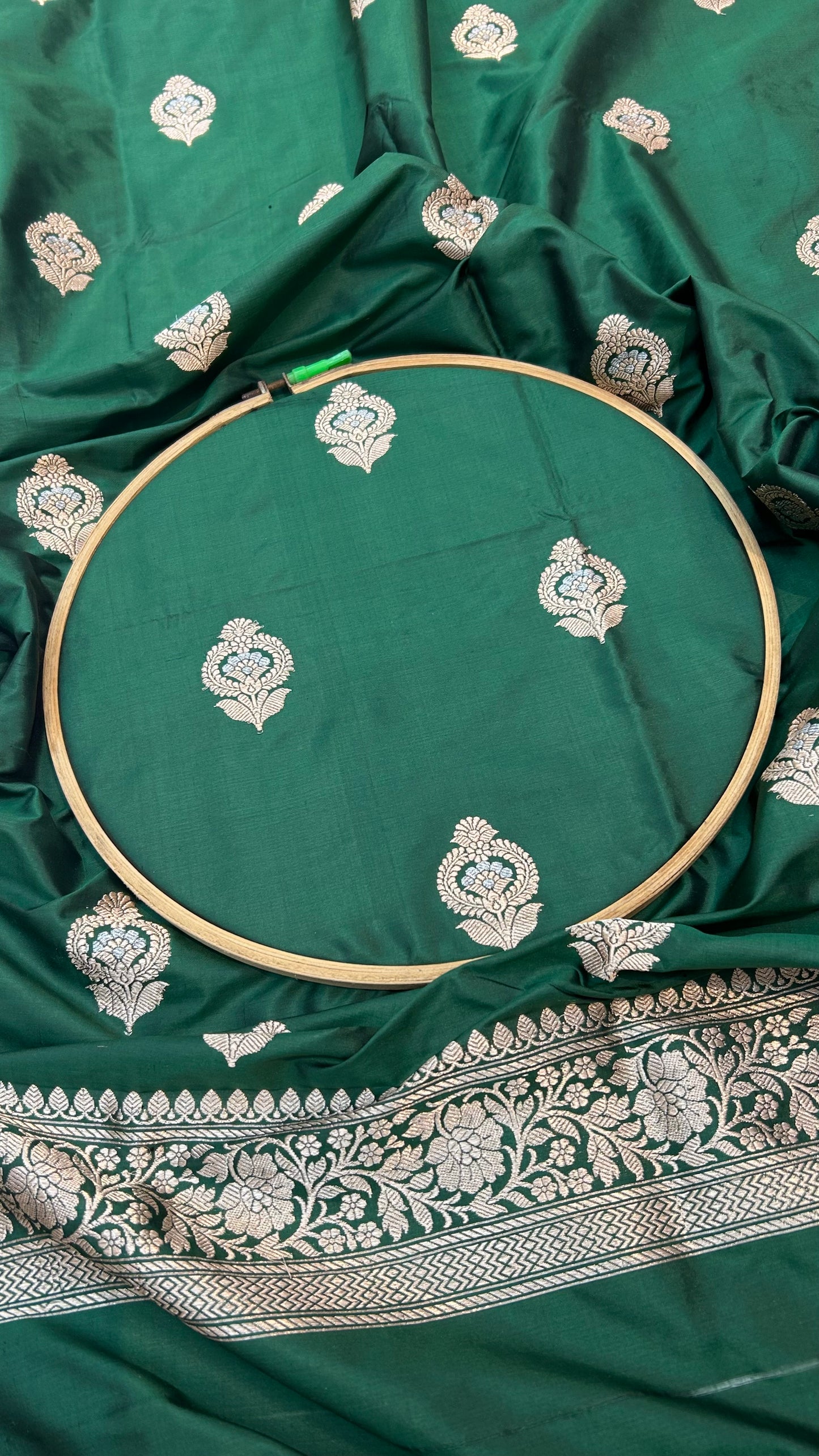 Hnadwoven Emerlad Green Color Katan Suit Set