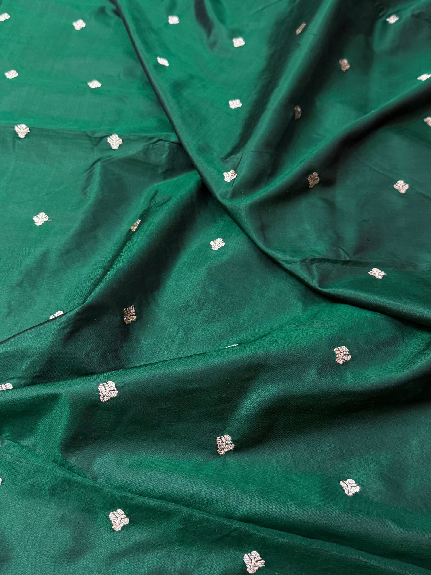 Handwoven Emerlad Green Color Katan Silk Fabrics