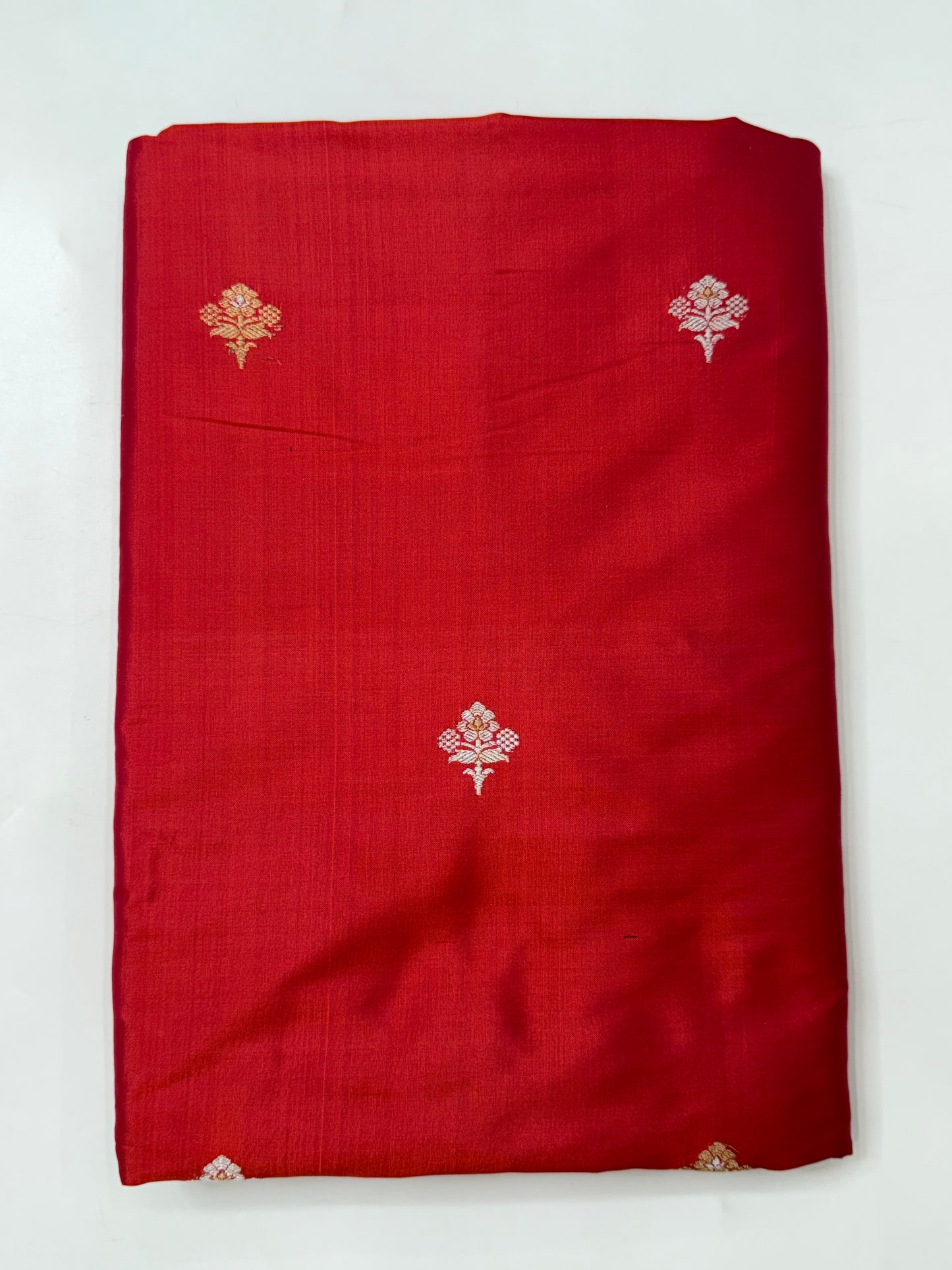 Handwoven Red color Katan Silk Fabrics