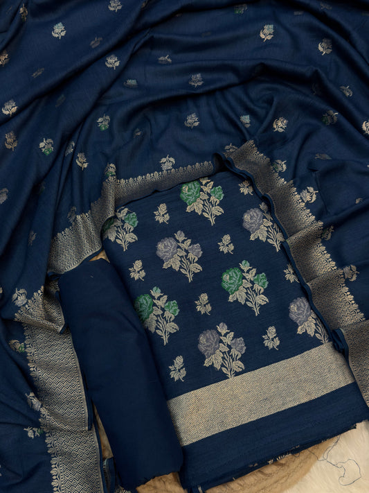 Pure Munga Silk Navy Blue Colour Tilfi Suit Set