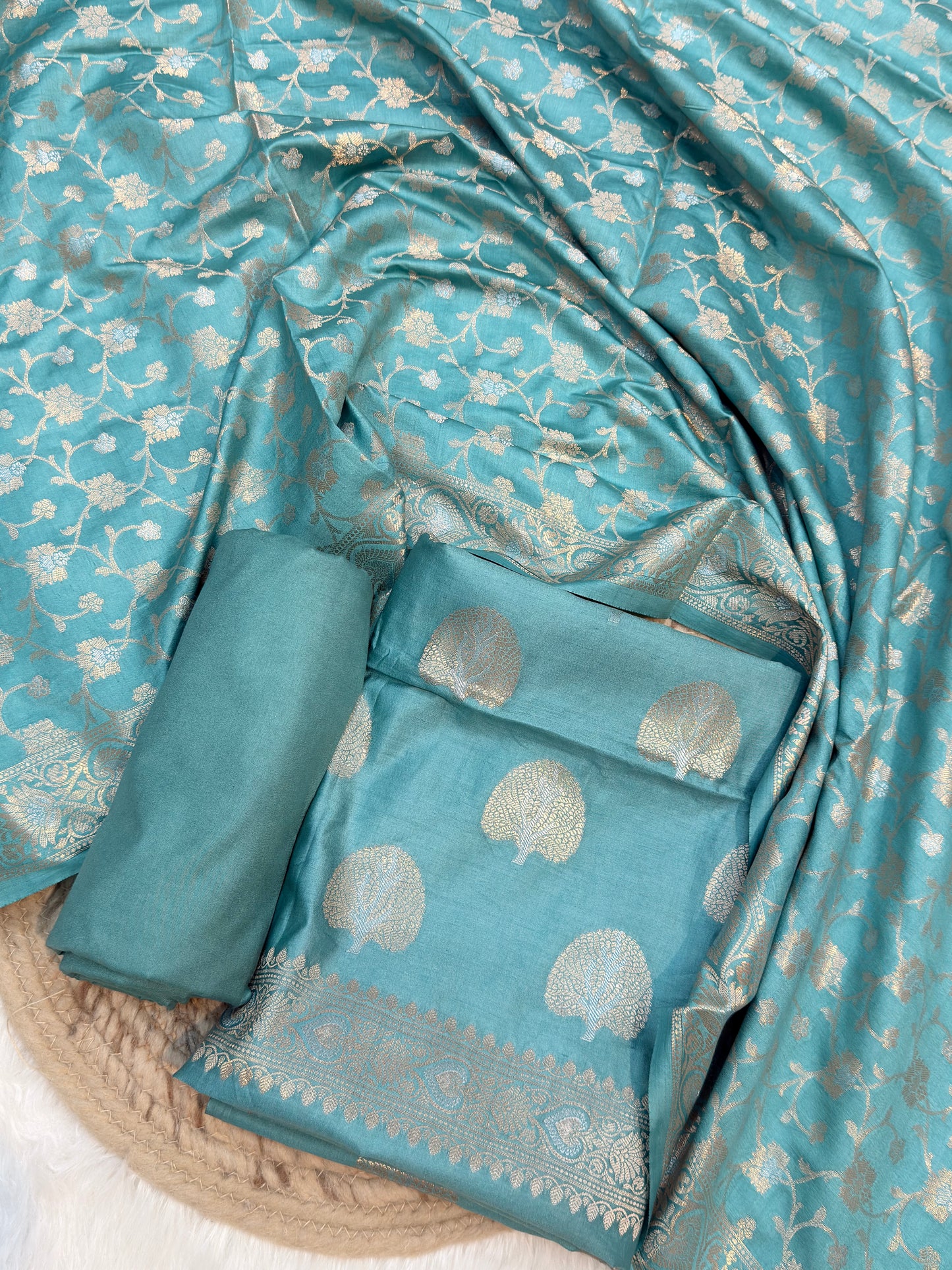 Pure Chinya Silk Sky Blue Colour Suit Set