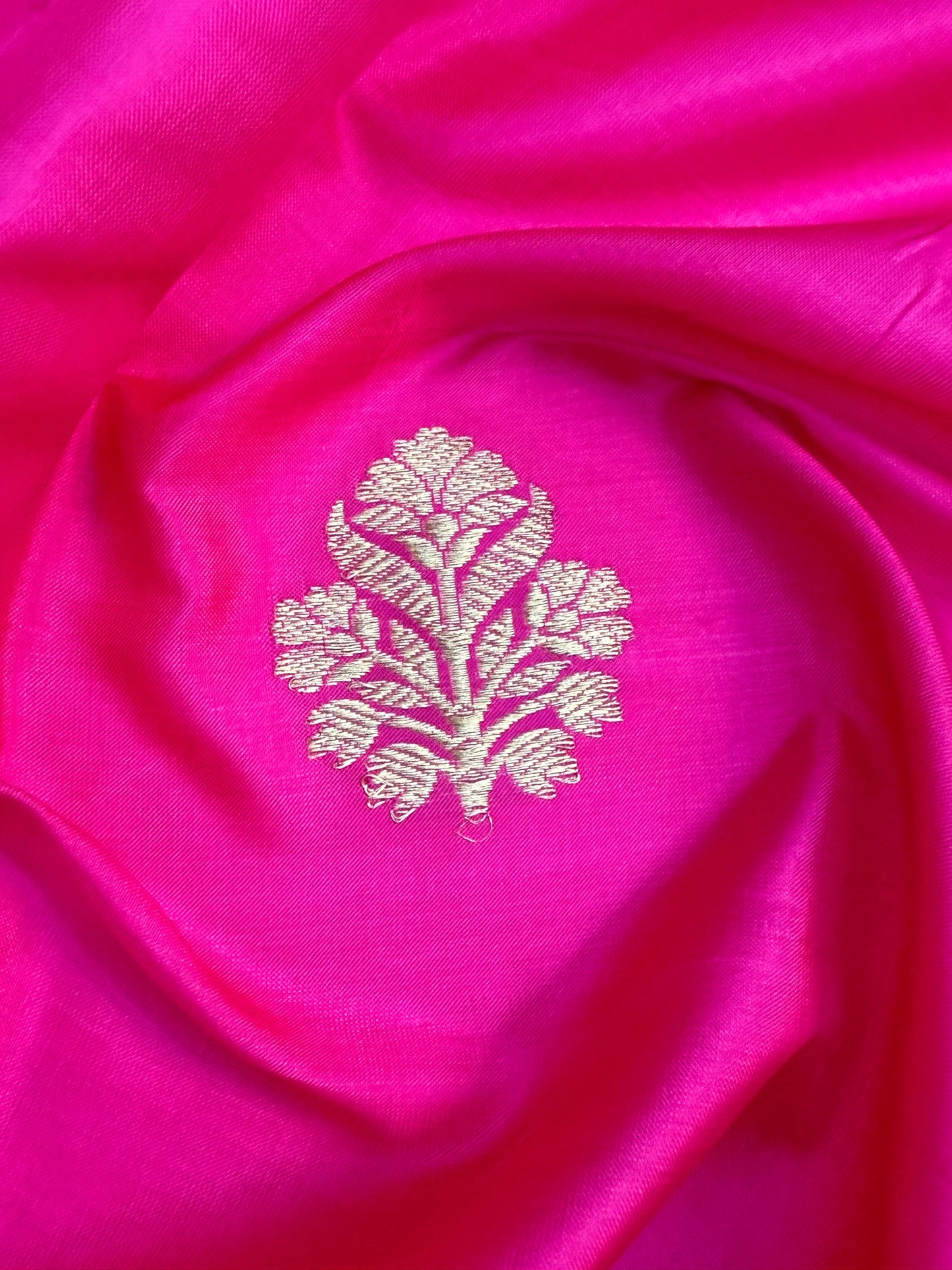 Handwoven Fuchia Pink Color Katan Silk Fabrics