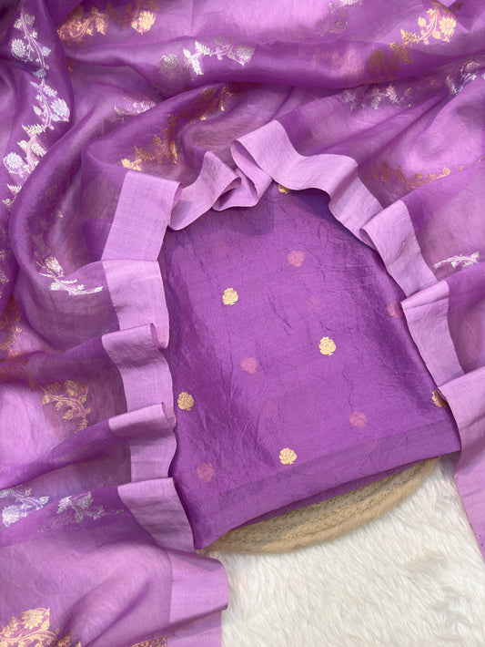 Handwoven Purple Colour Organza Silk Suit Set