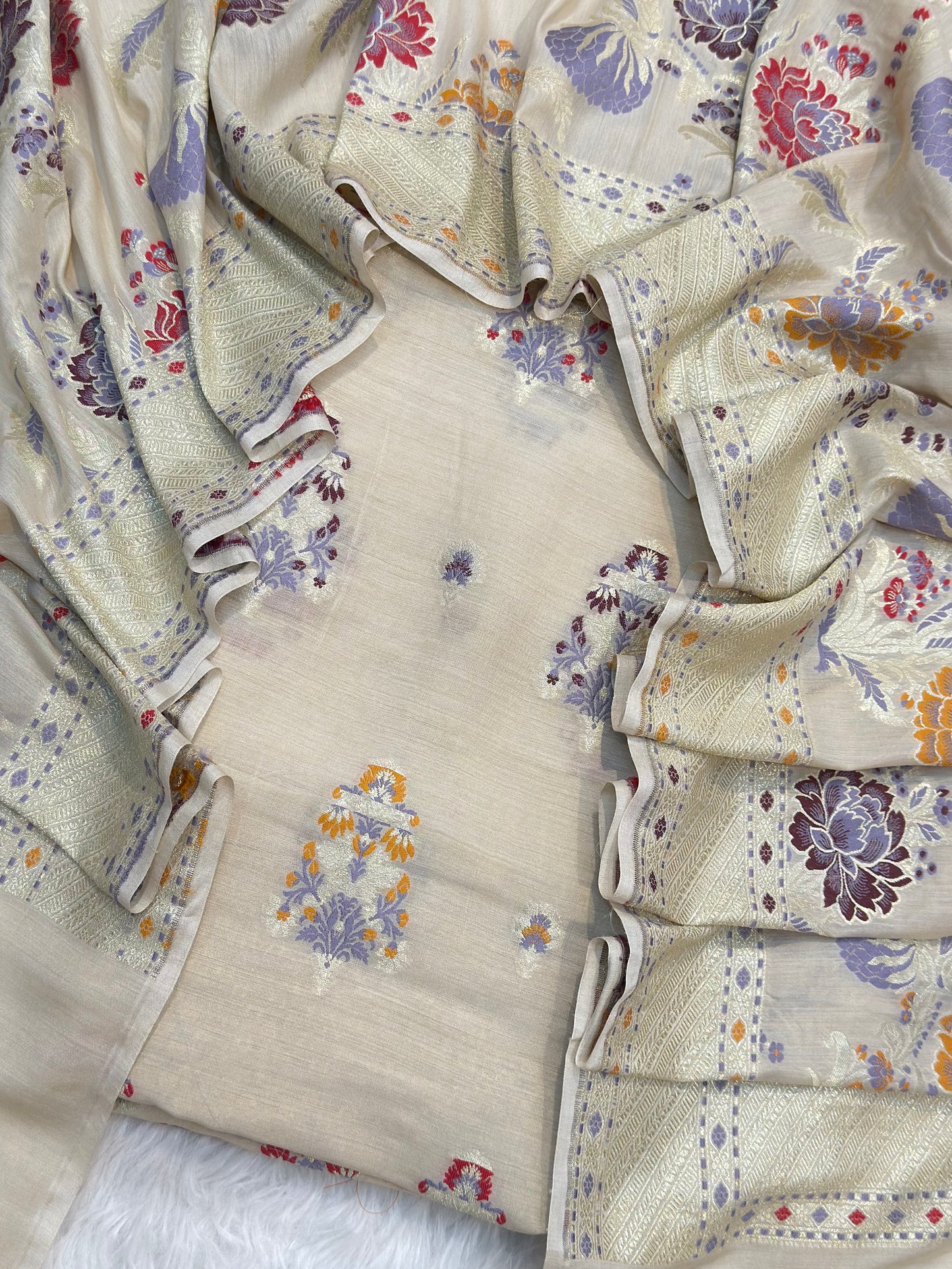 Pure Munga Silk Beige Colour Suit Set