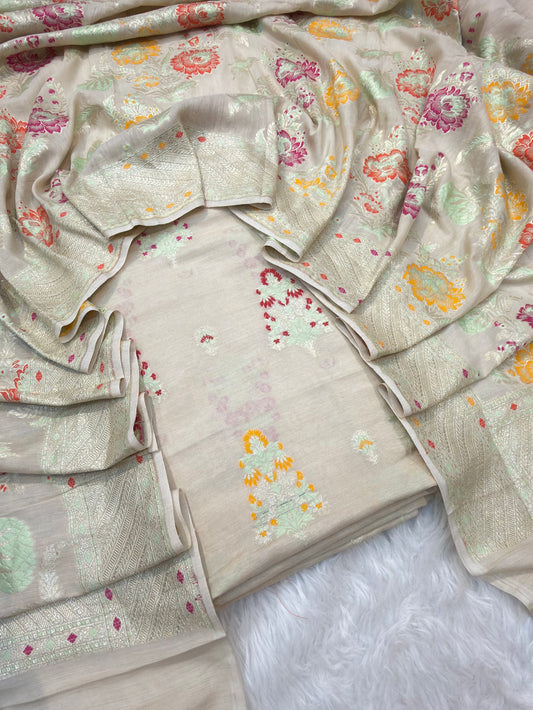 Pure Munga Silk Beige Colour Suit Set