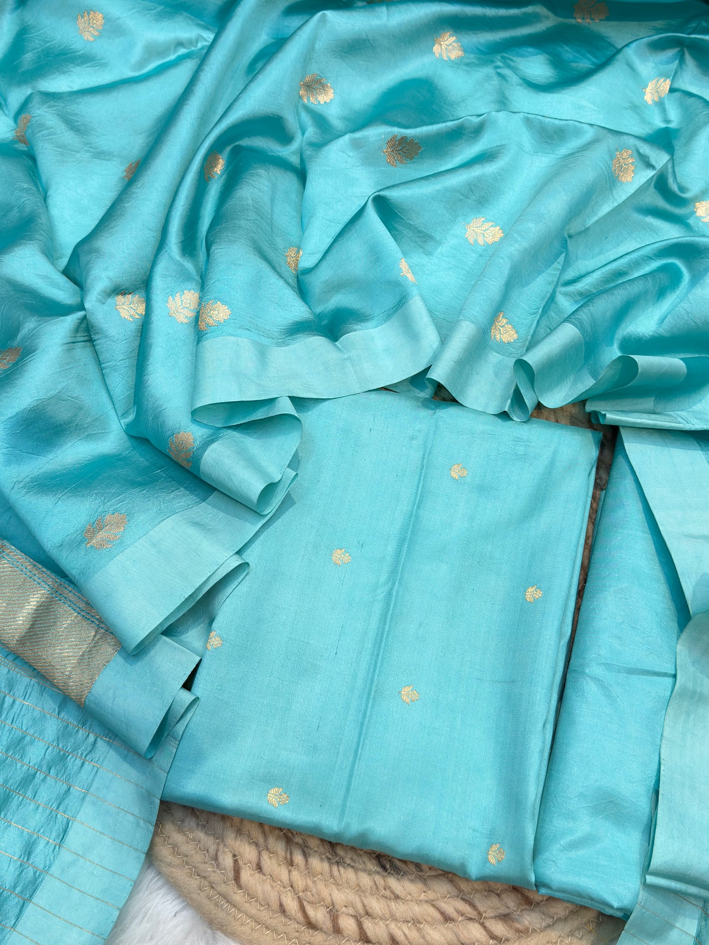 Handwoven Sky Blue Colour Katan Silk Suit Set