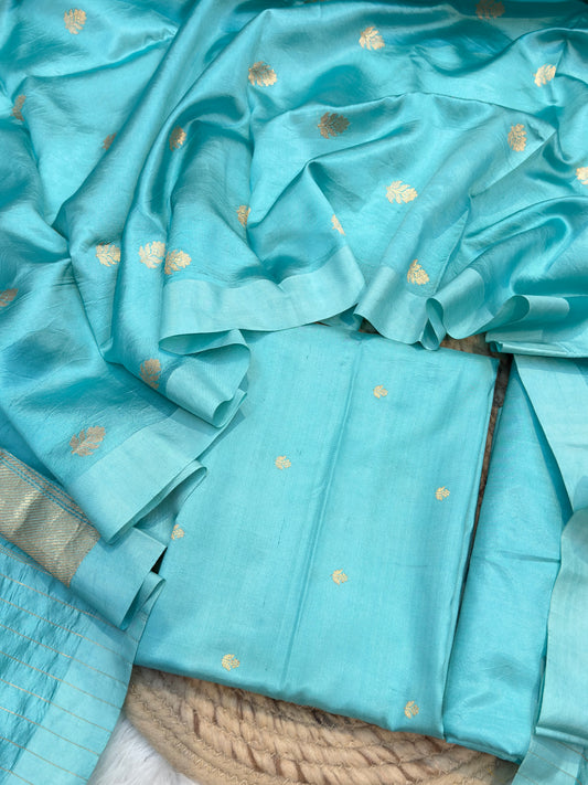 Handwoven Sky Blue Colour Katan Silk Suit Set