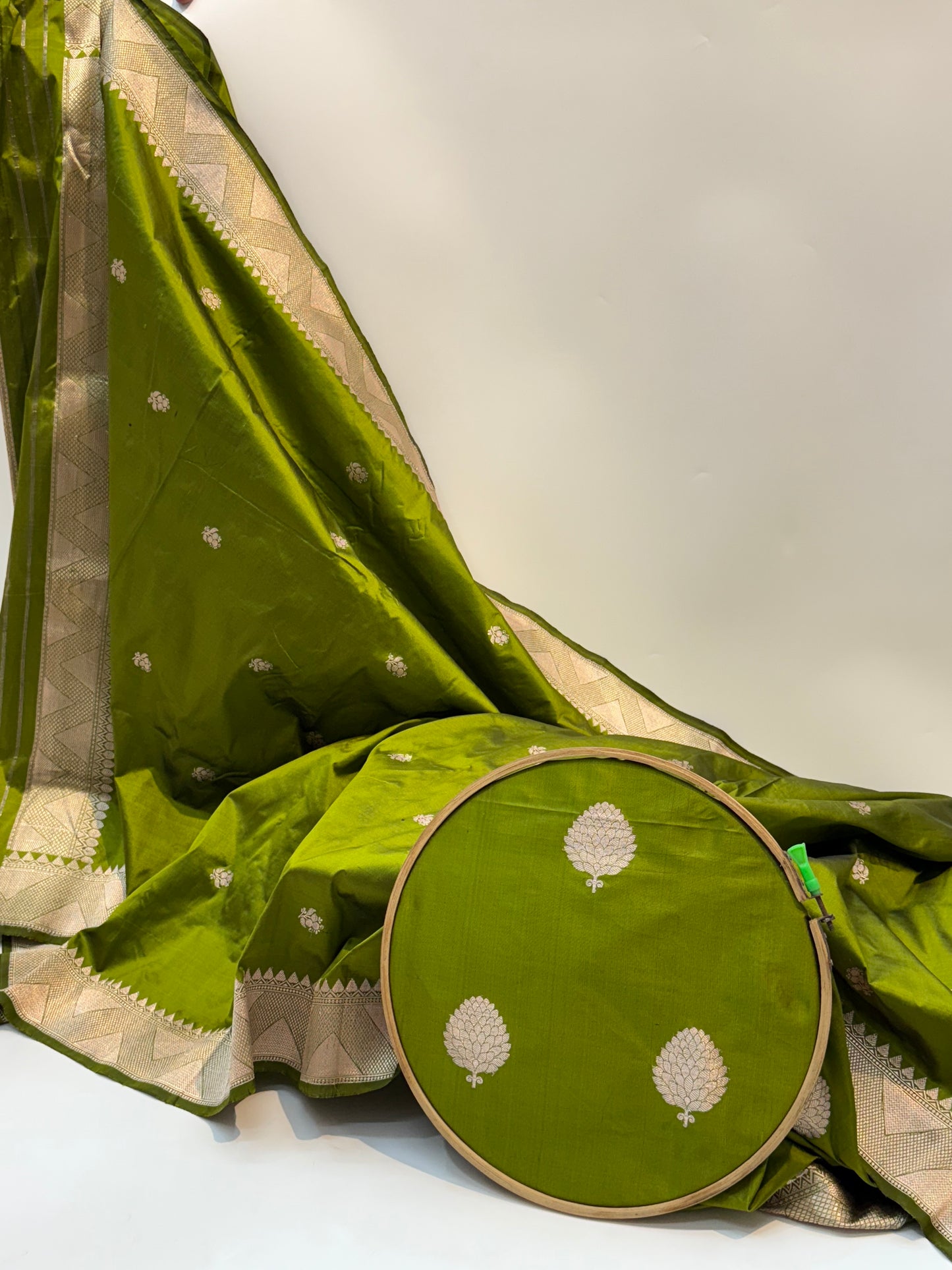 Handwoven Mehandi Green Colour Katan Silk Suit Set