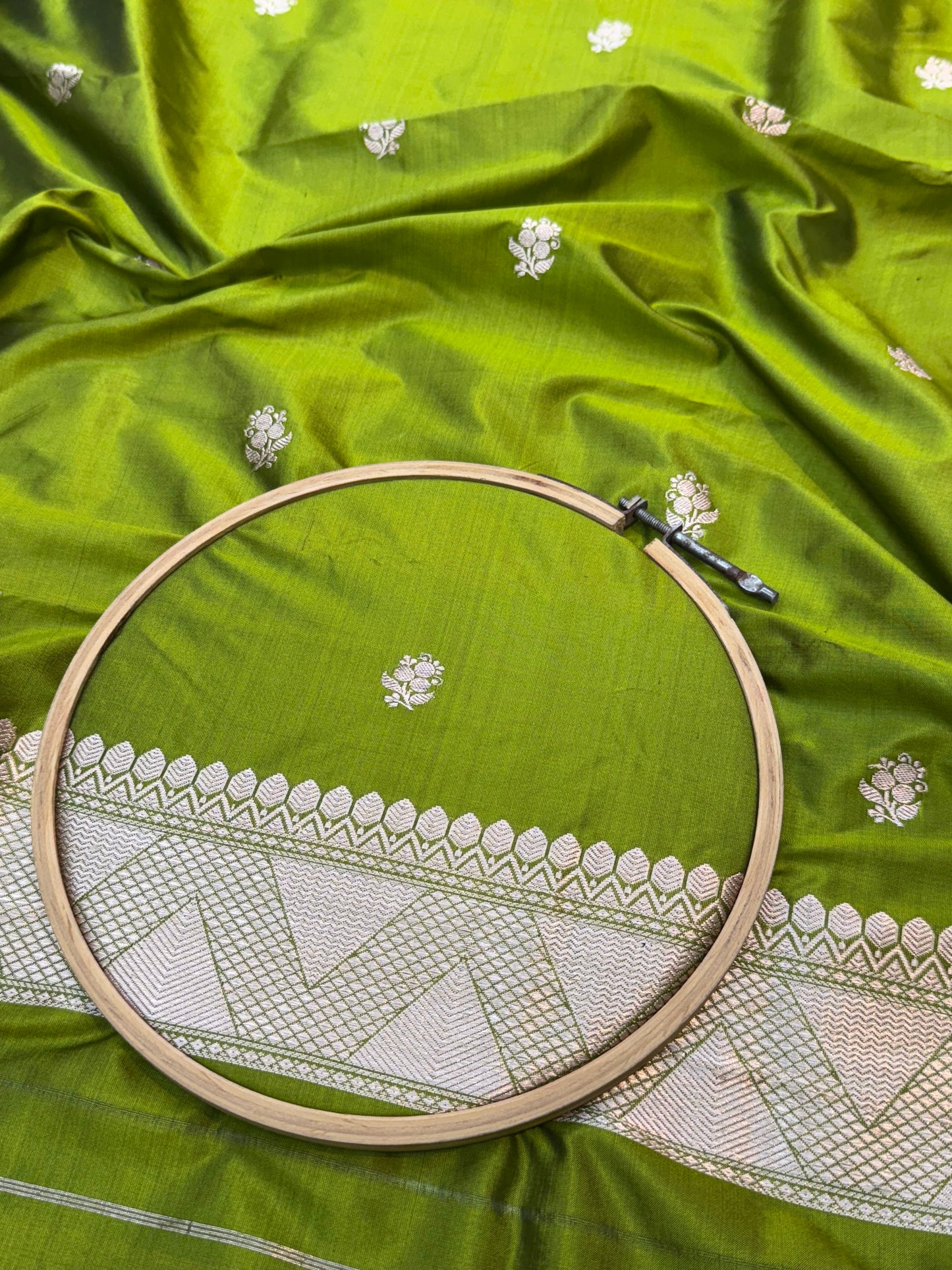 Handwoven Mehandi Green Colour Katan Silk Suit Set