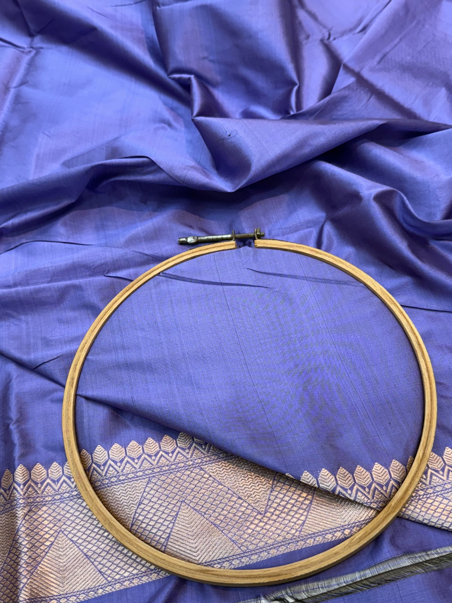 Handwoven Grayish-Blue Colour Katan Silk Suit Set