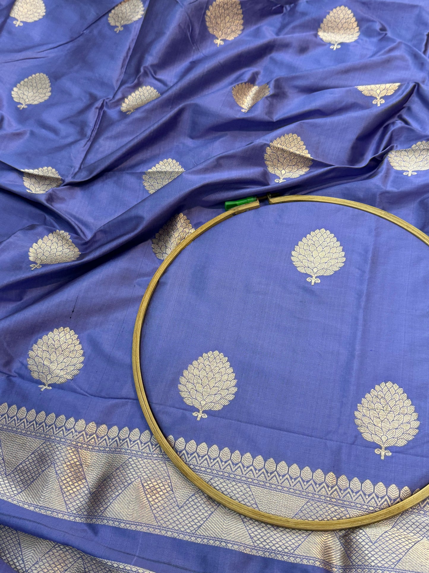 Handwoven Grayish-Blue Colour Katan Silk Suit Set