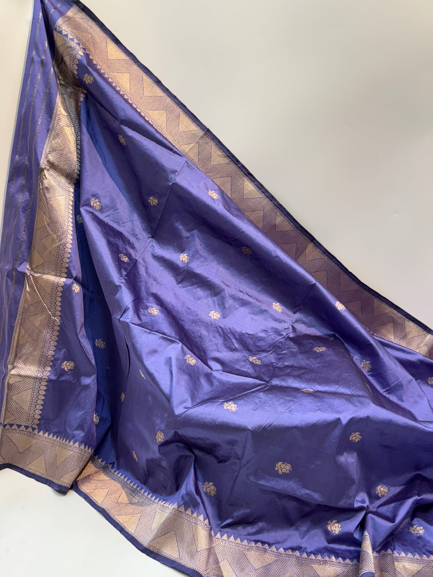 Handwoven Grayish-Blue Colour Katan Silk Suit Set