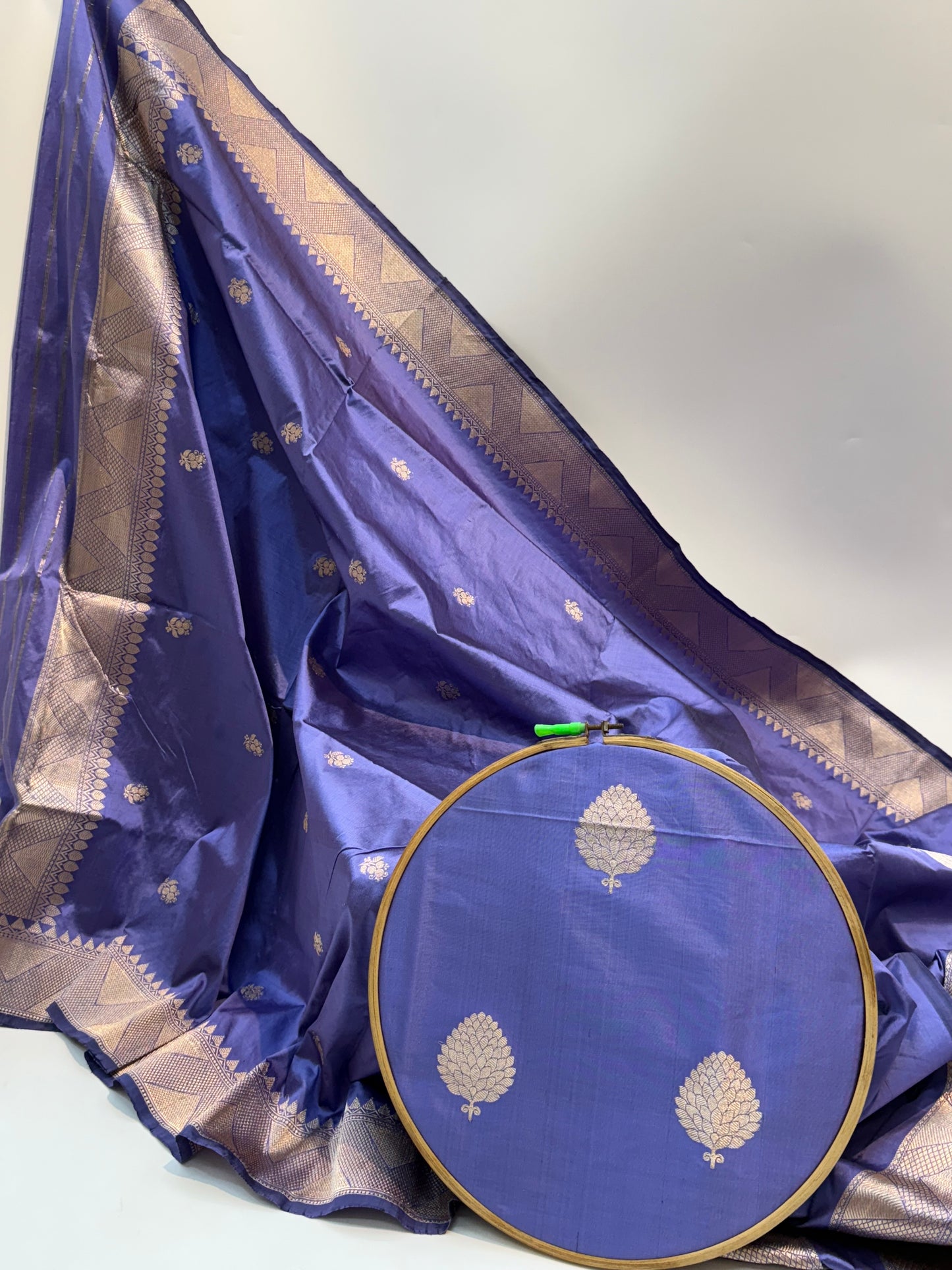 Handwoven Grayish-Blue Colour Katan Silk Suit Set