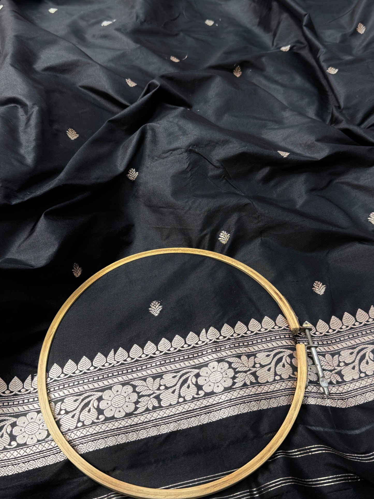 Handwoven Black Color Katan Suit Set