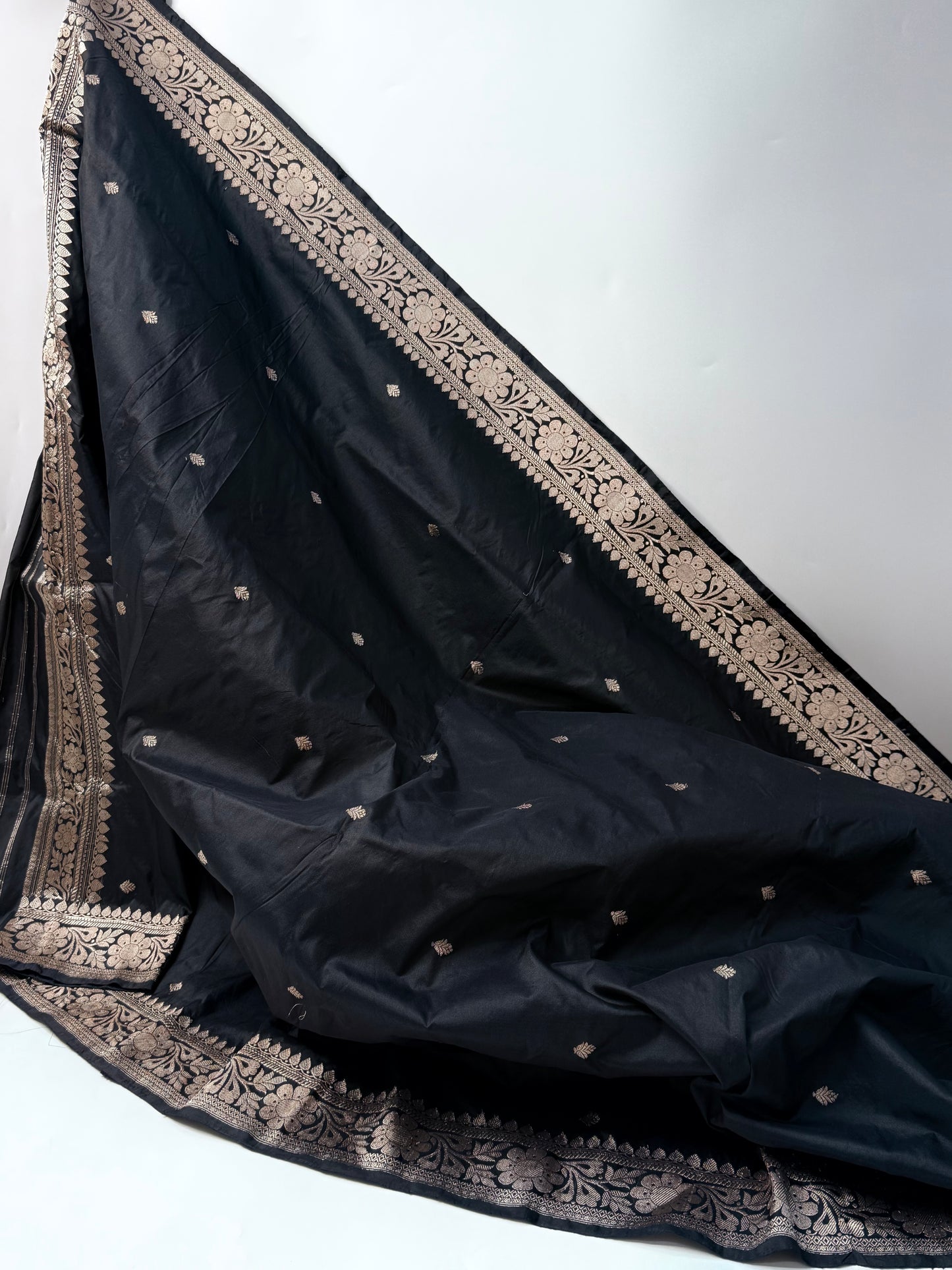 Handwoven Black Color Katan Suit Set