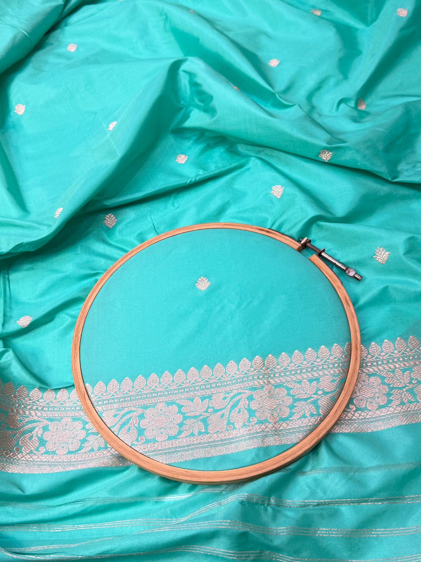 Handwoven Ocean Green Color Katan Suit Set