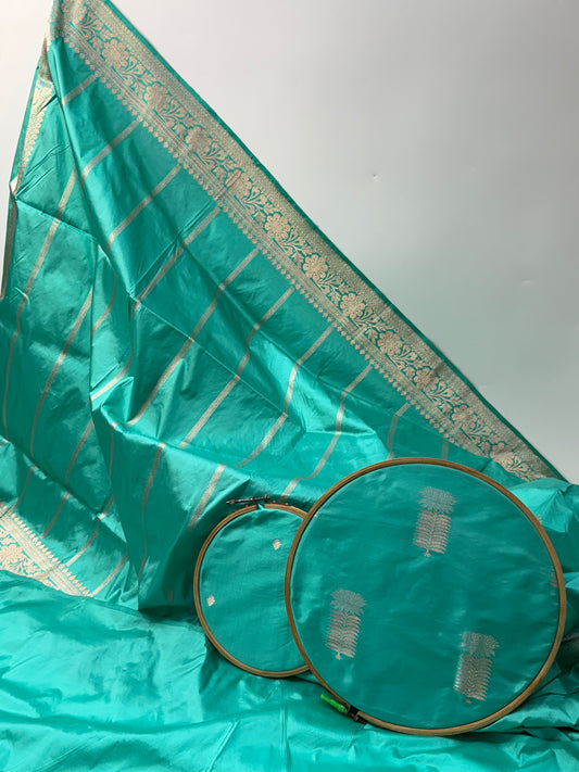 Handwoven Ocean Green Color Katan Suit Set