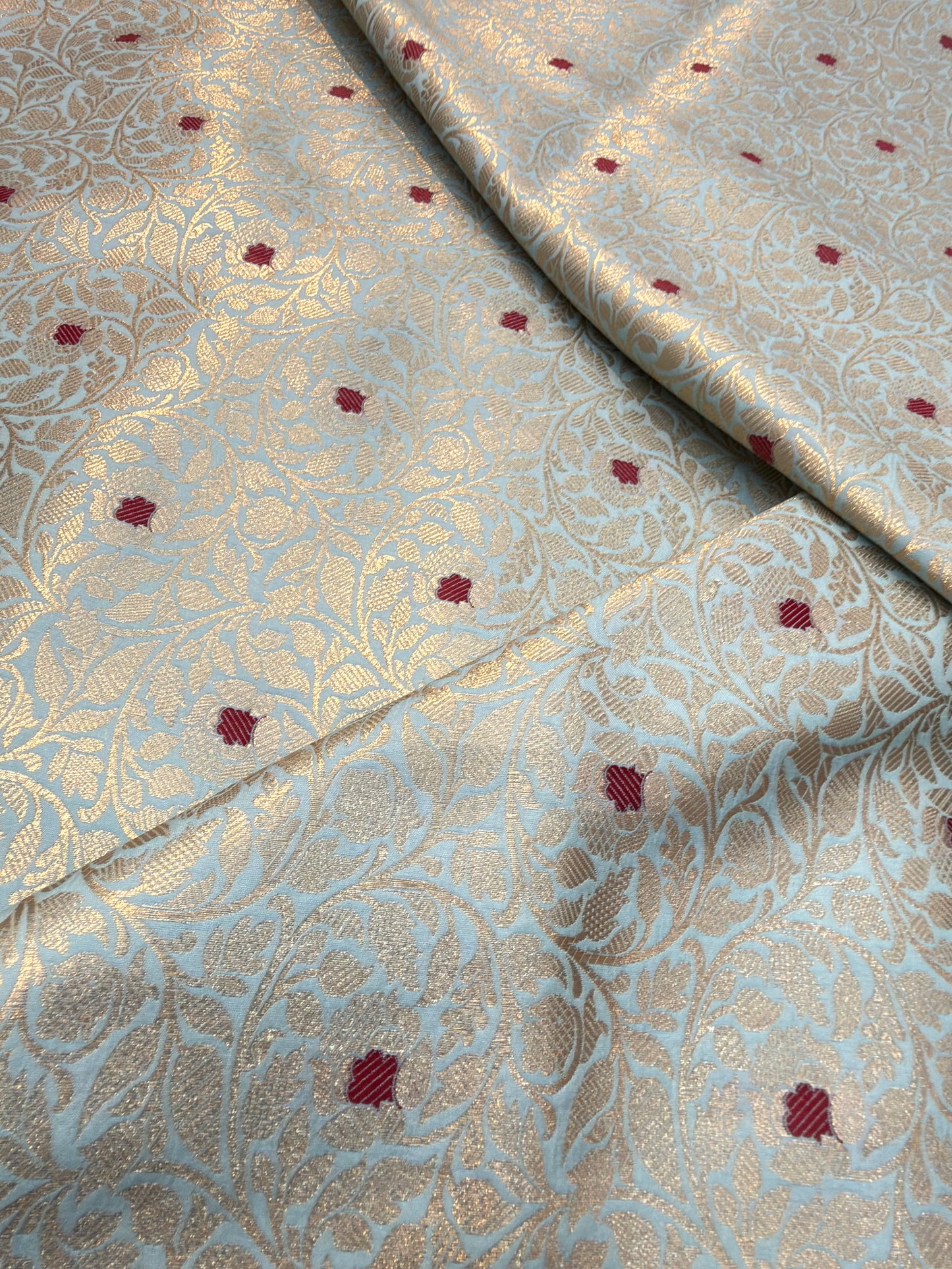 Sky Blue Colour Blended Brocade Fabrics