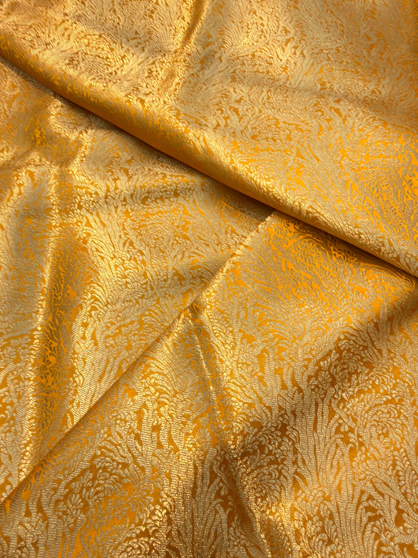 Yellow Colour Blended Brocade Fabrics
