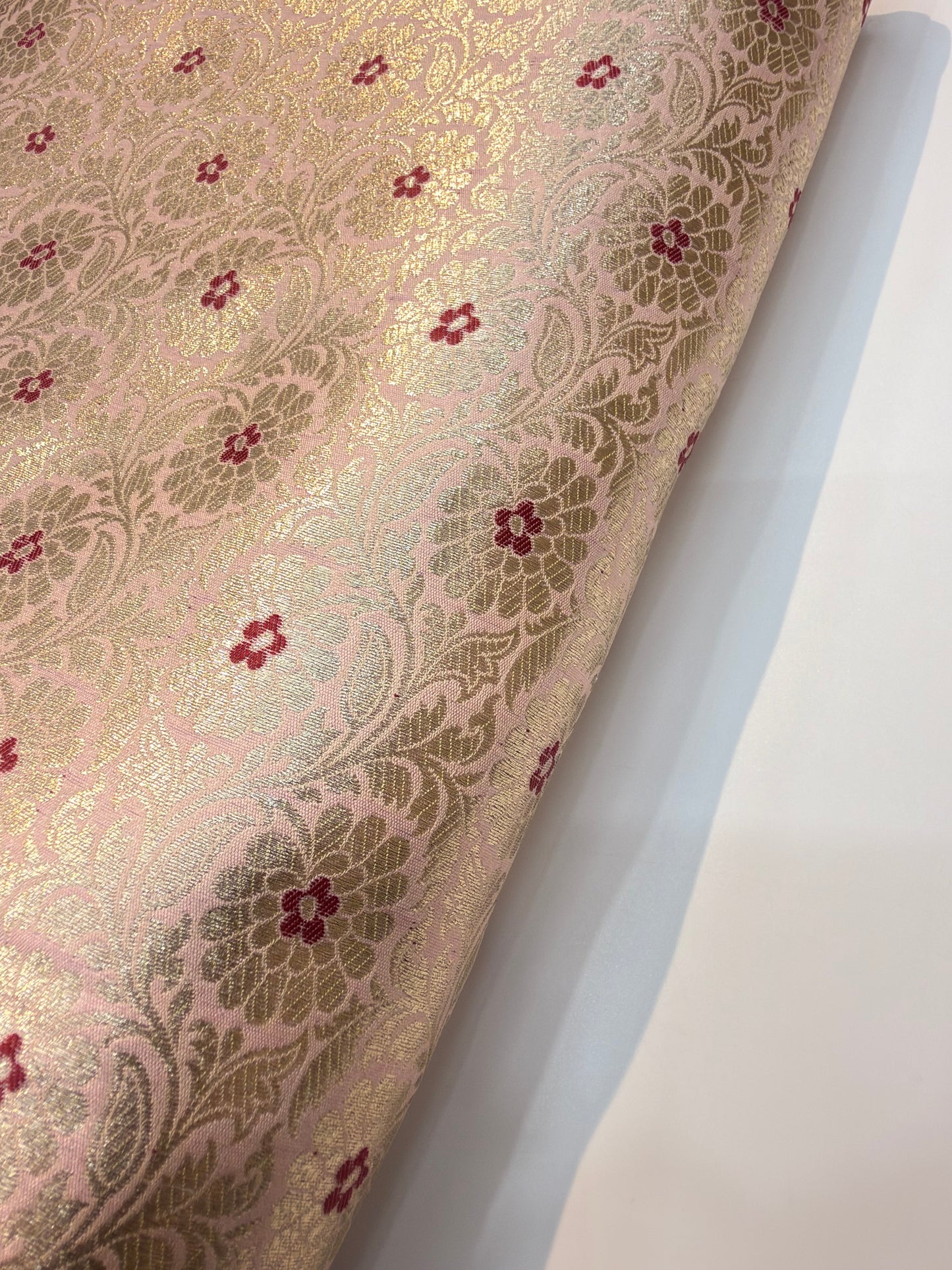 Baby Pink Colour Blended Brocade Fabrics
