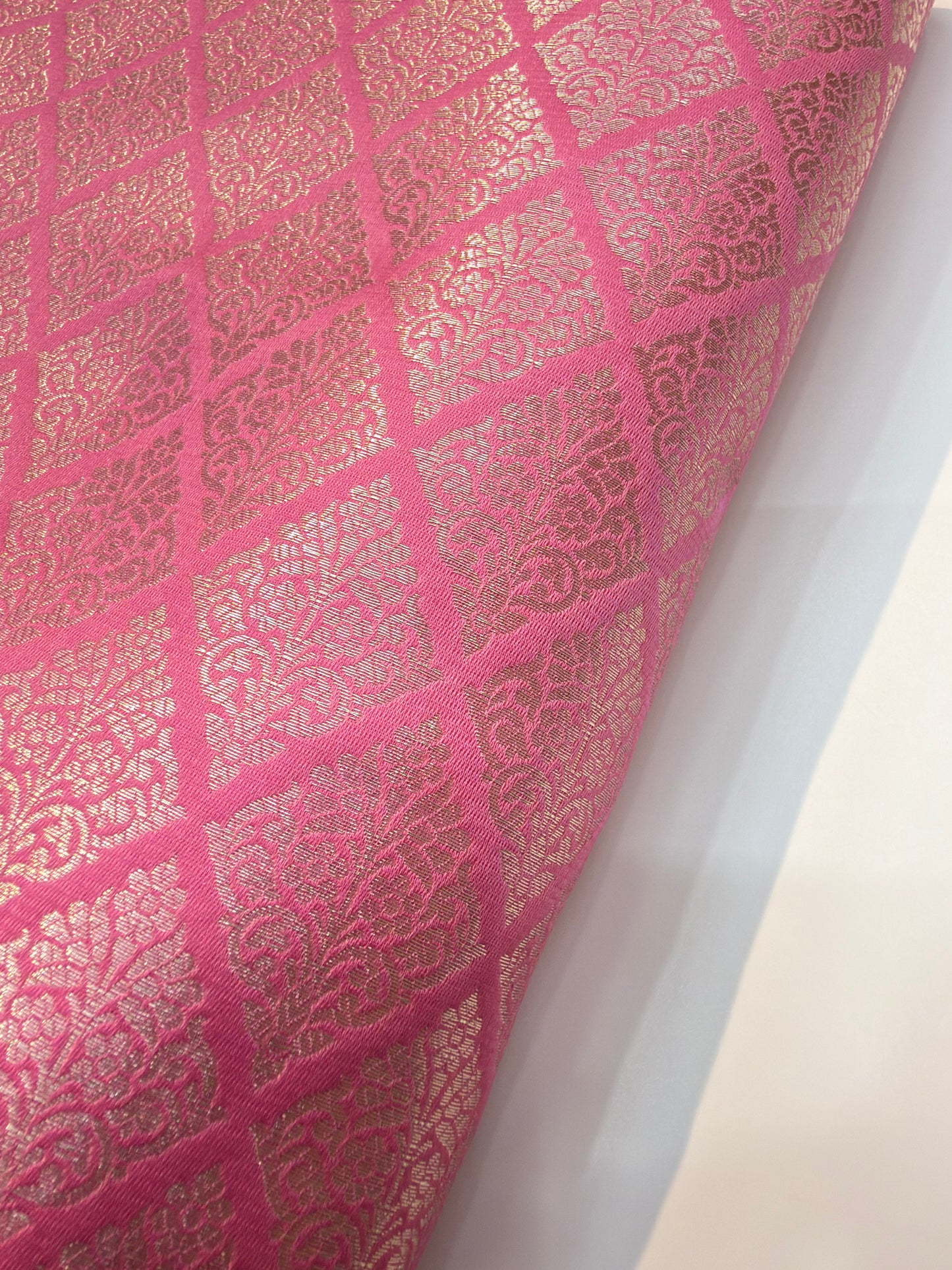 Baby Pink Colour Blended Brocade Fabrics