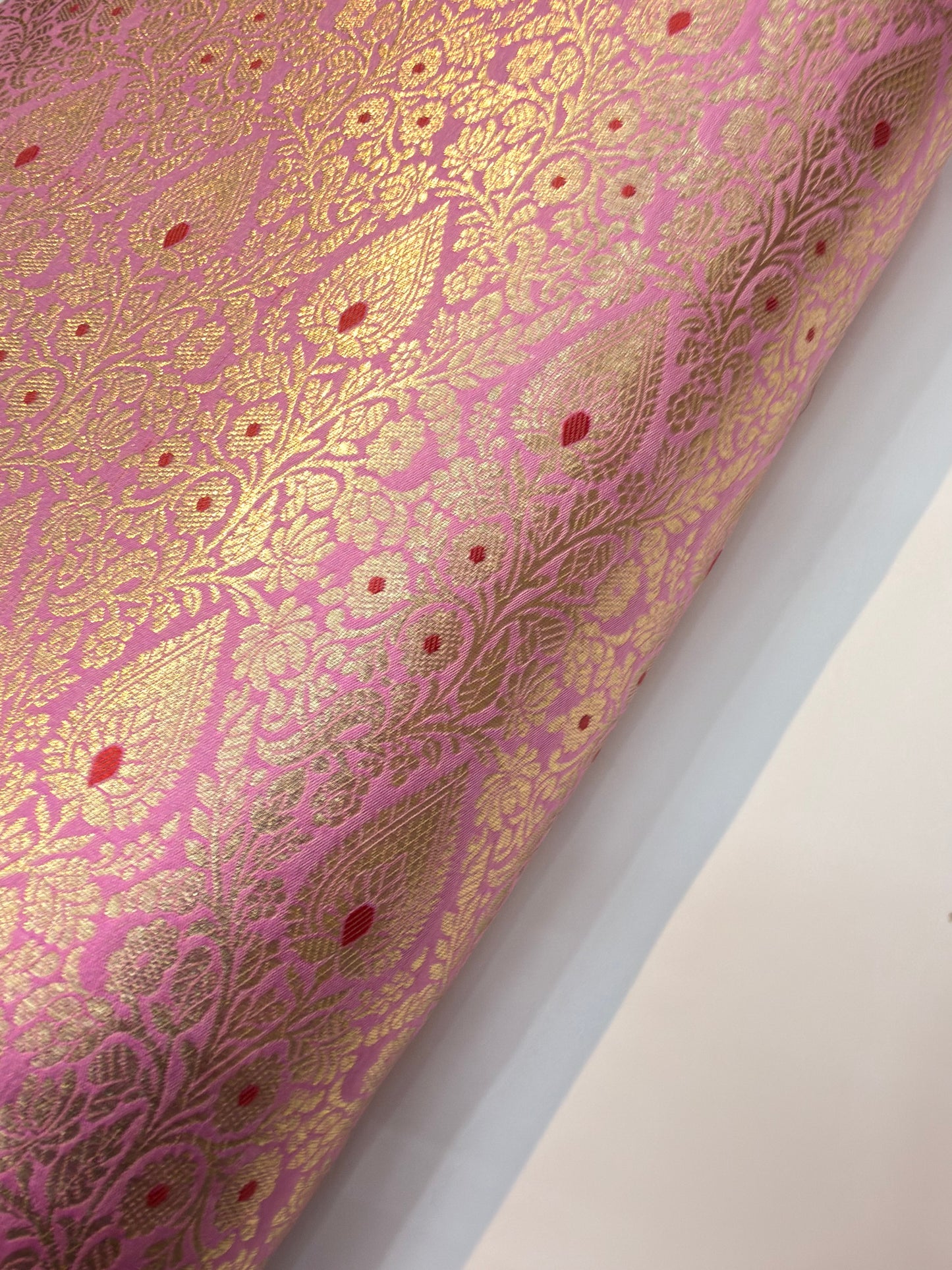 Baby Pink Colour Blended Brocade Fabrics