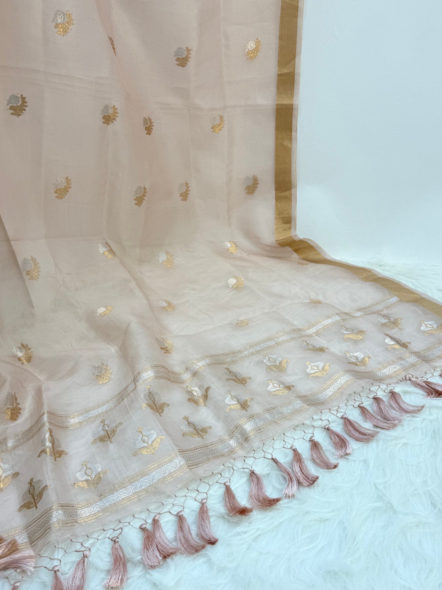 HANDWOVEN BEIGH COLOR ORGANZA DUPATTA