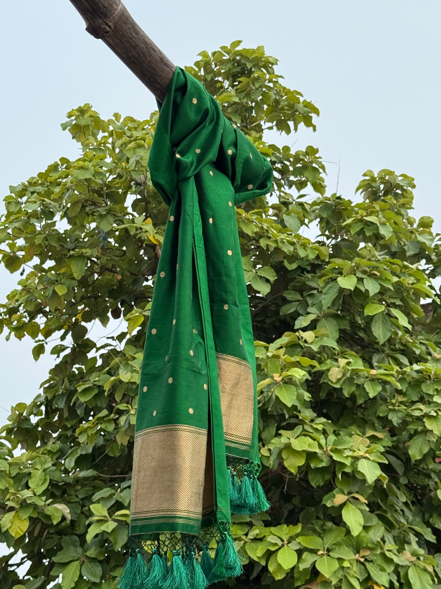 HANDWOVEN BOTTLE GREEN COLOR DUPATTA
