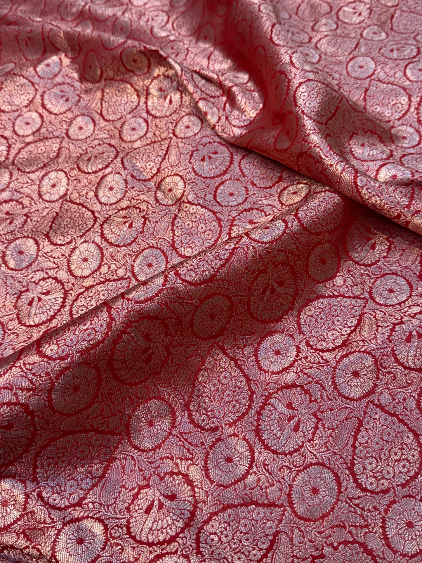 Red Color Blended Brocade Fabrics