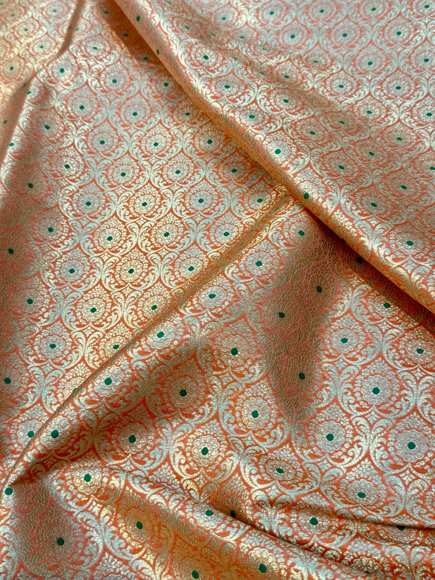 Orange Color Blended Brocade Fabrics