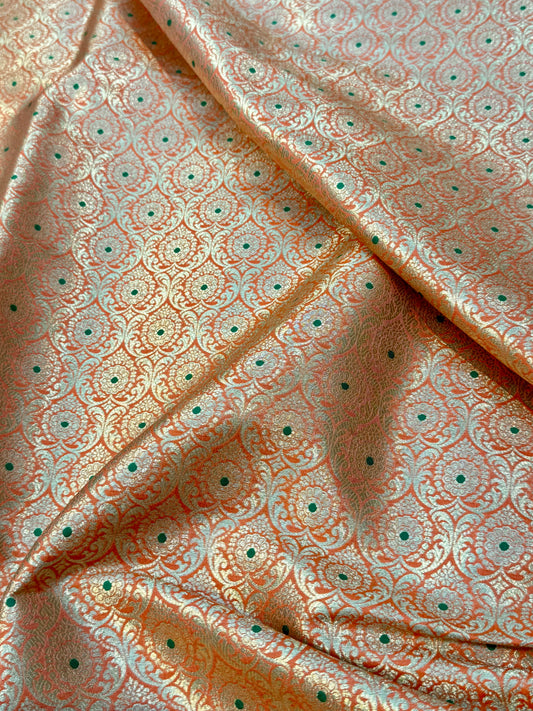 Orange Color Blended Brocade Fabrics