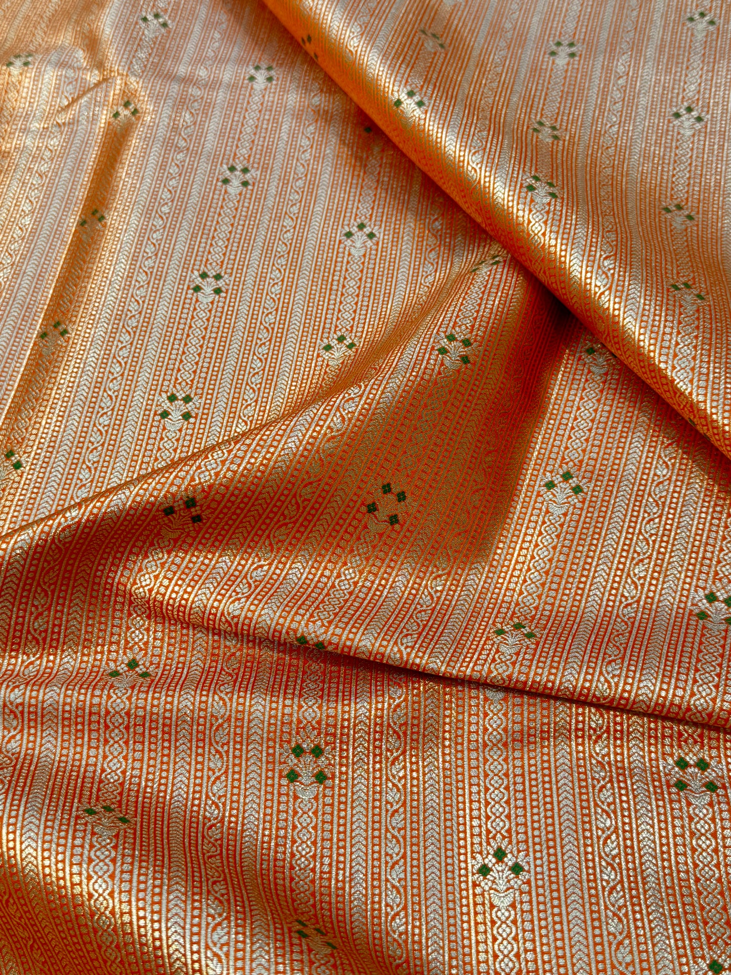 Orange Color Blended Brocade Fabrics