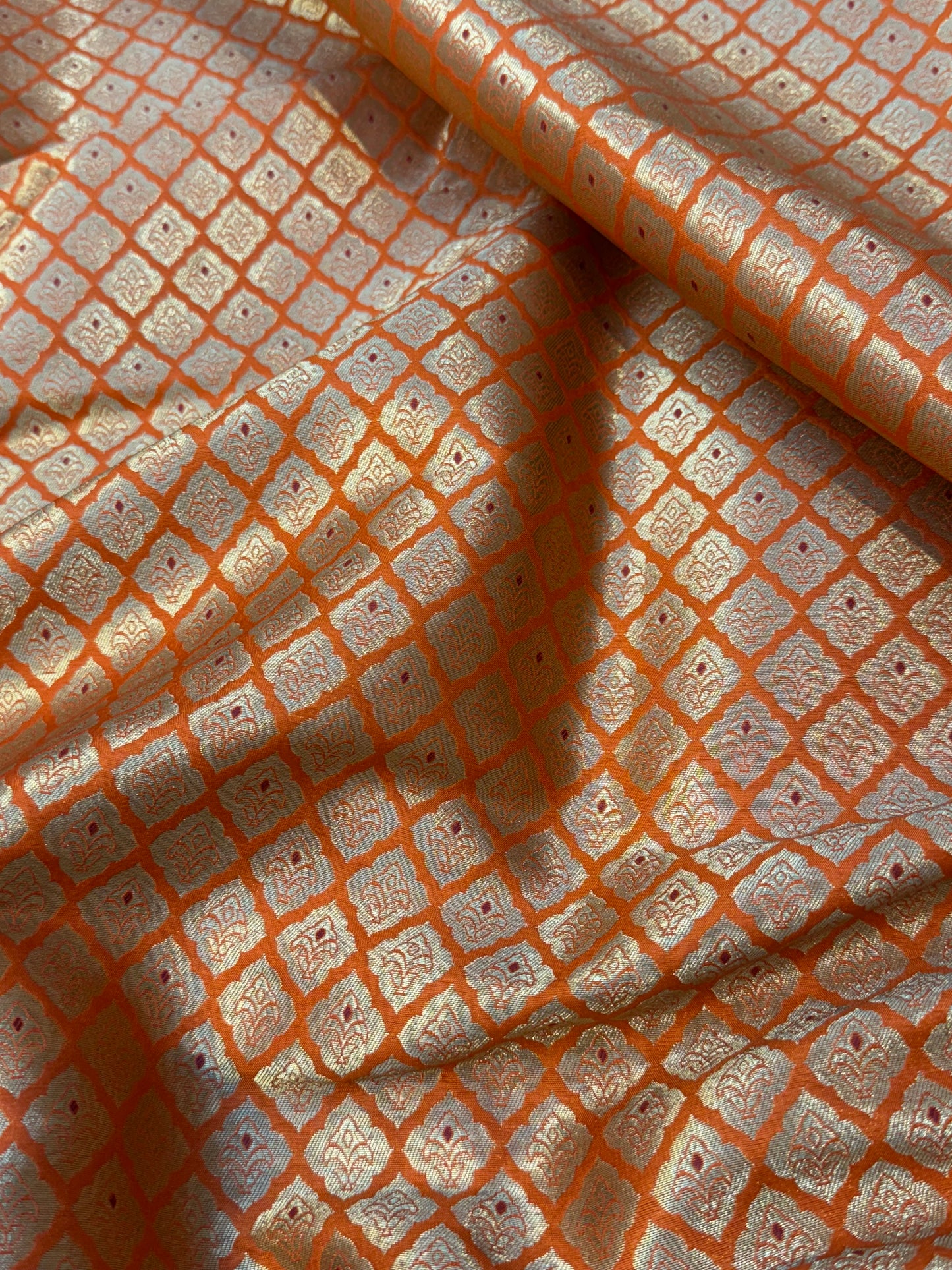 Orange Color Blended Brocade Fabric