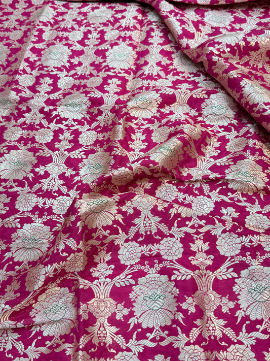 Pure Banarasi Brocade Rani Color Fabrics