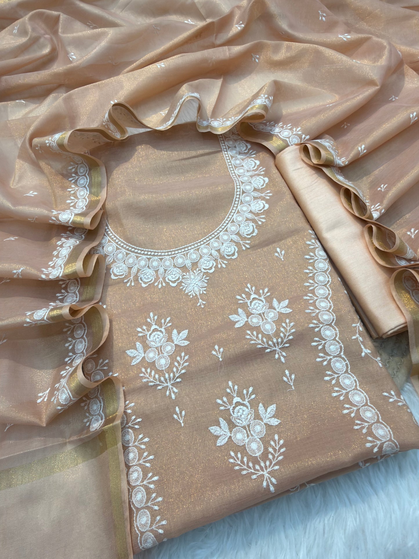 Beige Colour Tissue Silk Suit Set