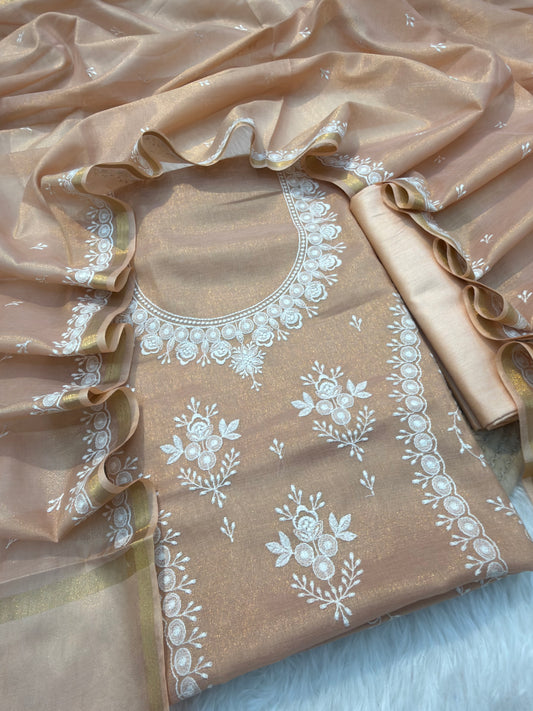Beige Colour Tissue Silk Suit Set