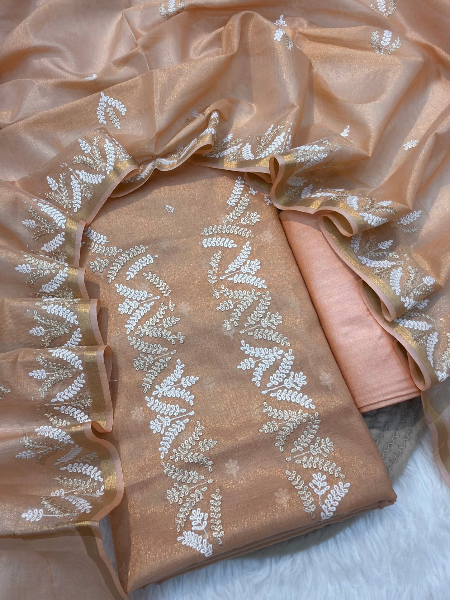 Beige Colour Tissue Silk Suit Set