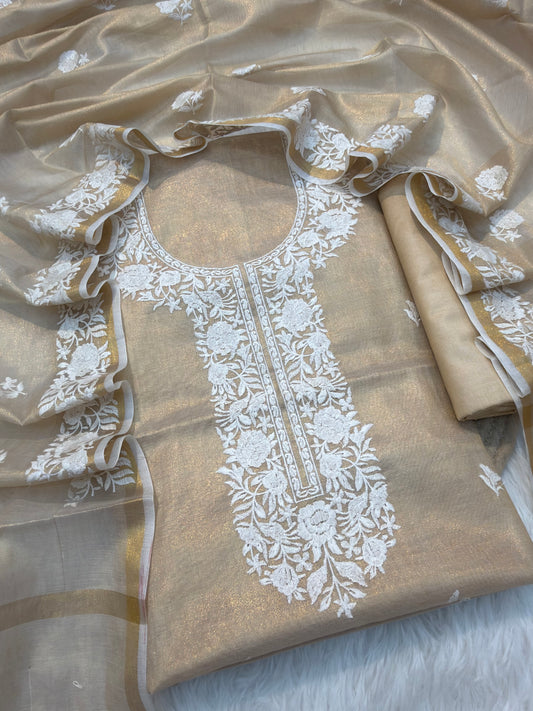 Beige Colour Tissue Silk suit Set