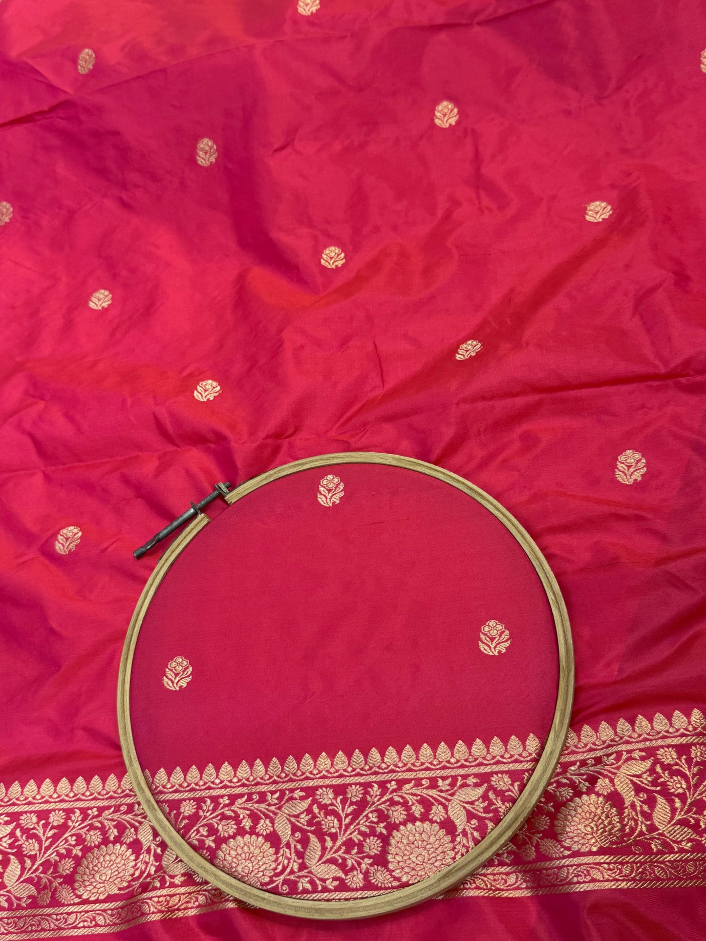 Handwoven Fuchia Pink Color Katan Suit Set