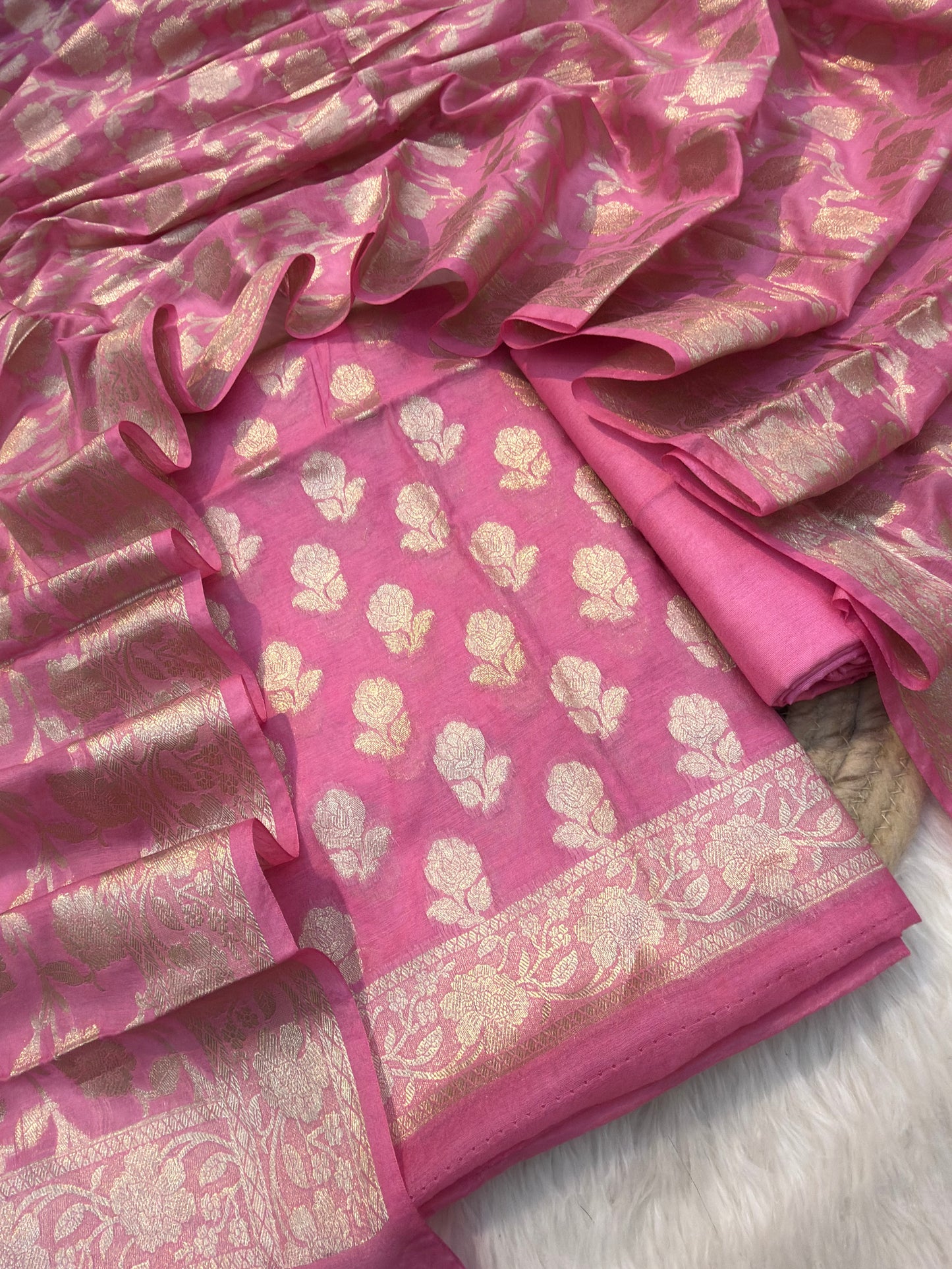 Pink Colour Chanderi Silk Suit Set