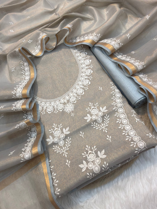 Gray Colour Tissue silk suit Set