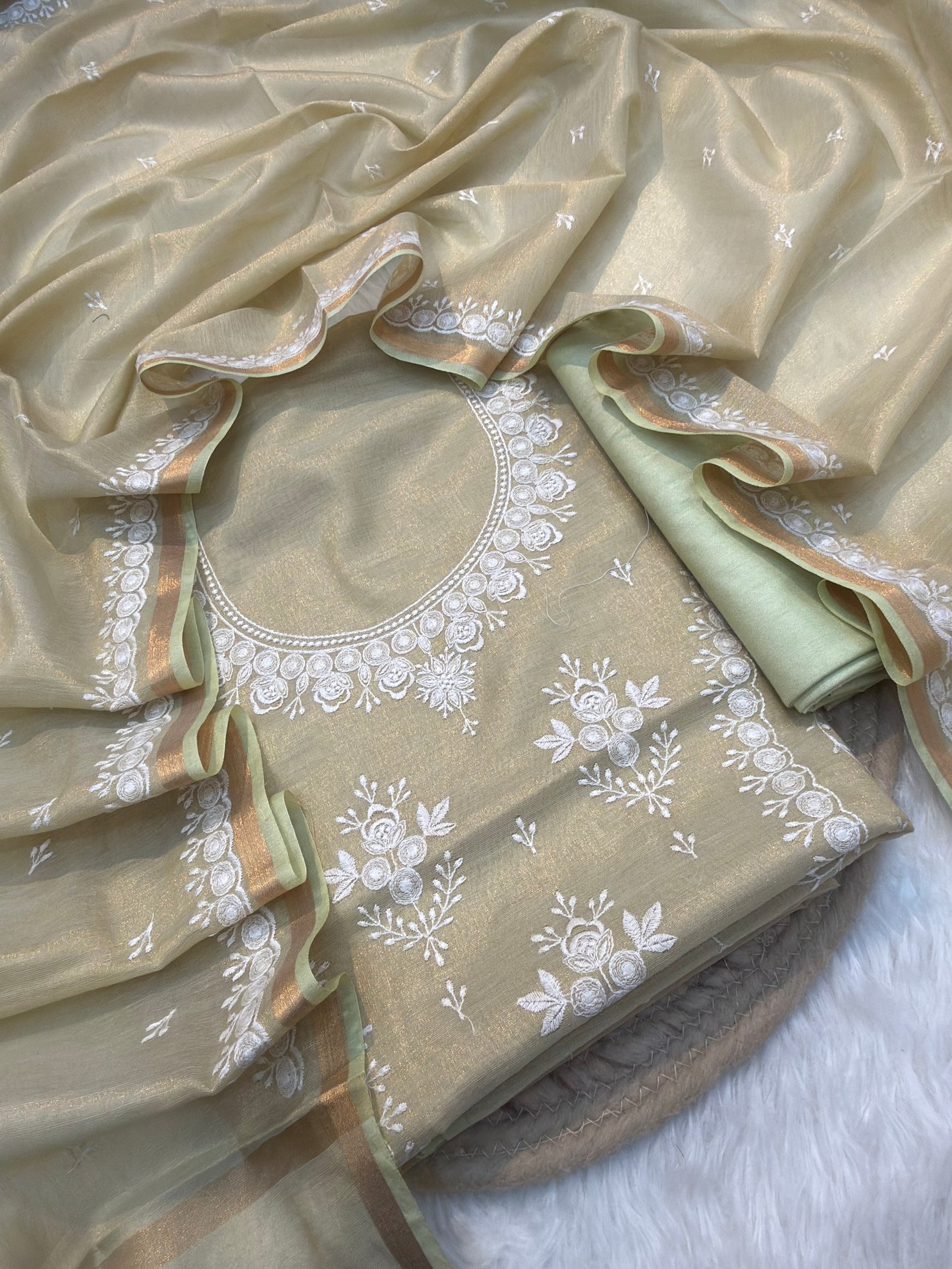 Beige colour Tissue Silk Suit Set