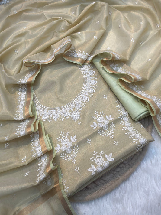 Beige colour Tissue Silk Suit Set