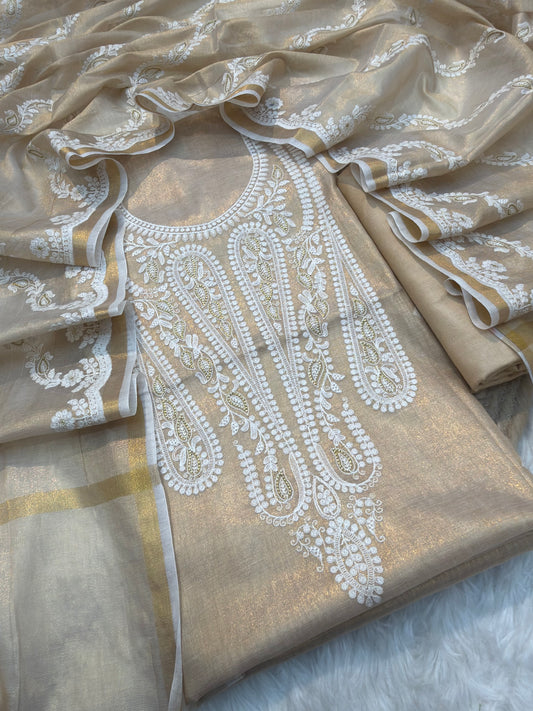 Beige Colour Tissue Silk Suit Set