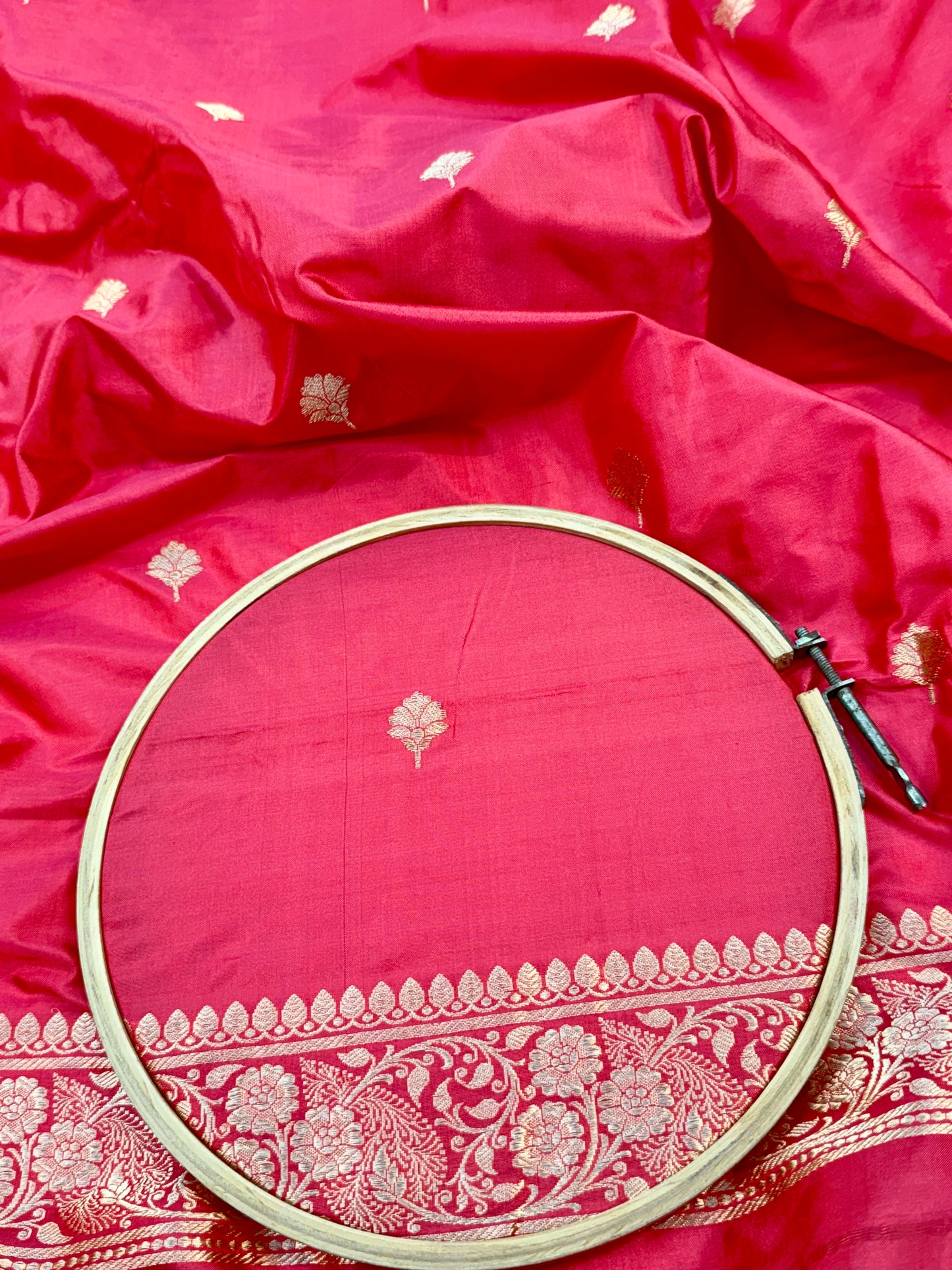 Handwoven Stowberry Colour Katan Silk Suit Set