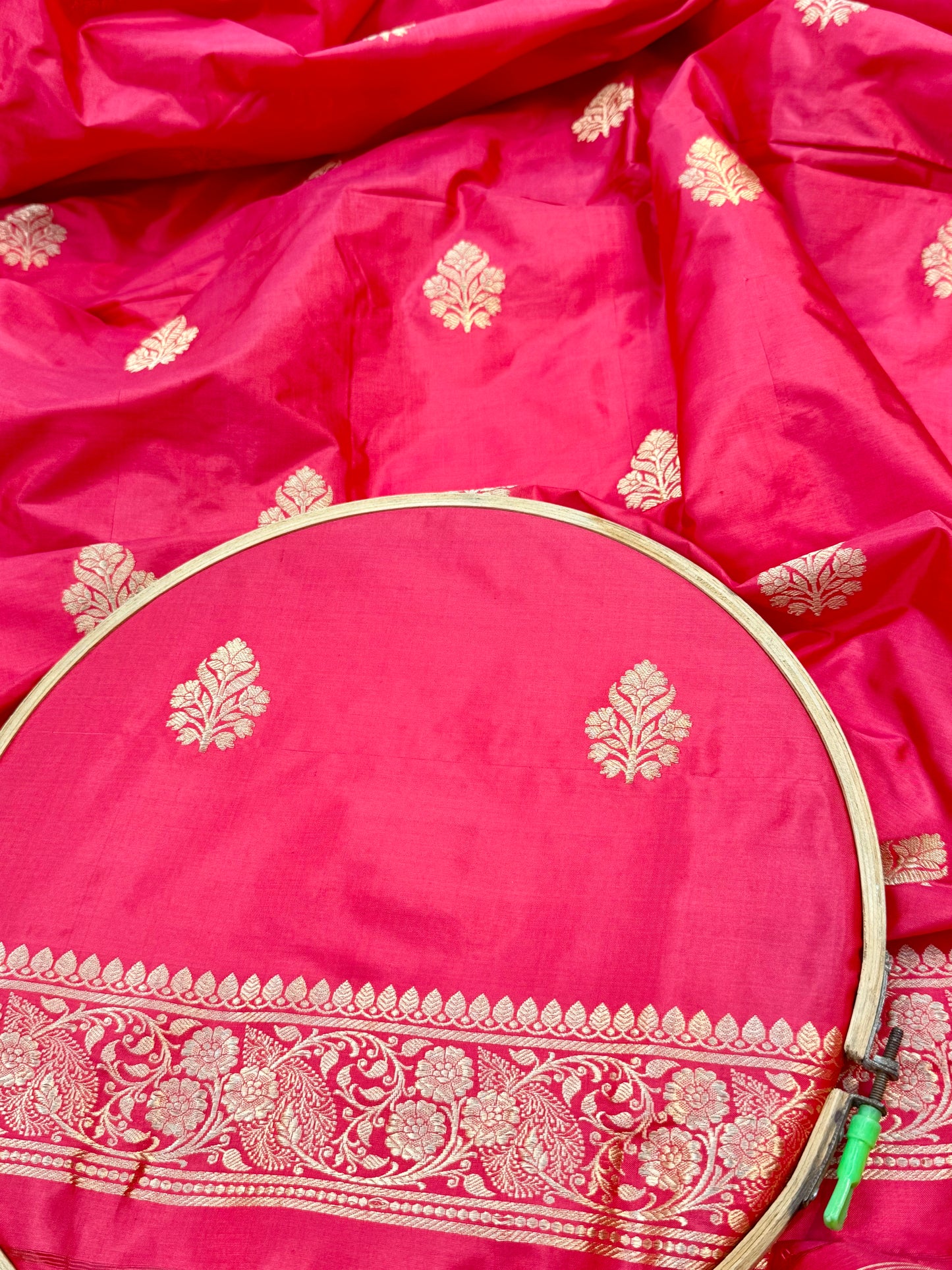 Handwoven Stowberry Colour Katan Silk Suit Set