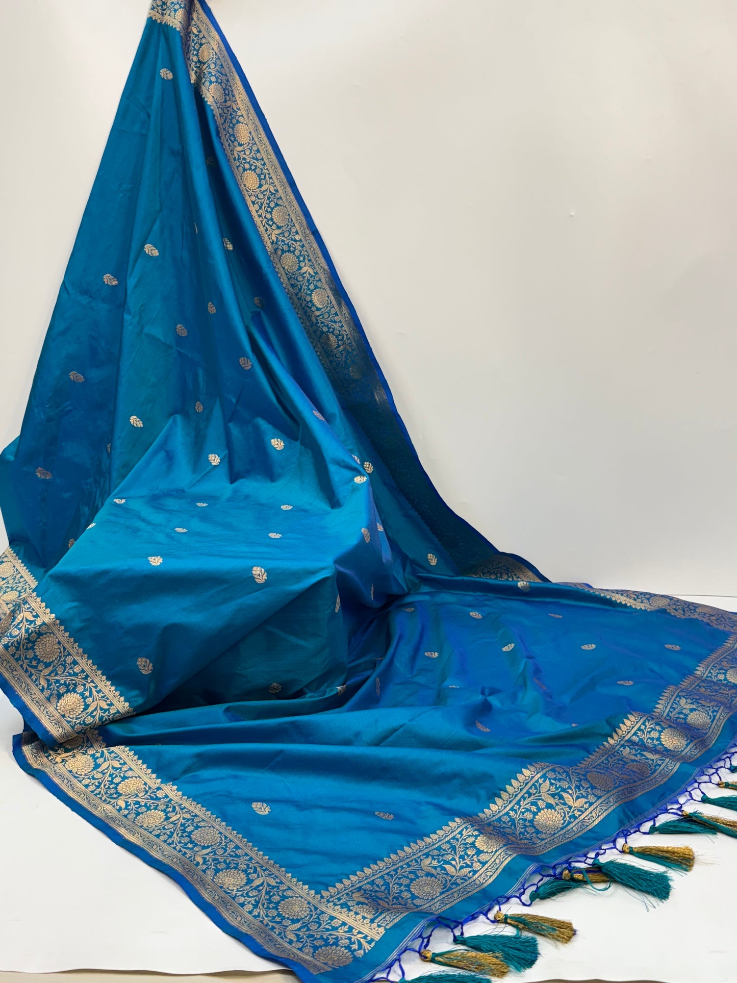 Handwoven Denim Blue Colour Katan Silk Suit Set